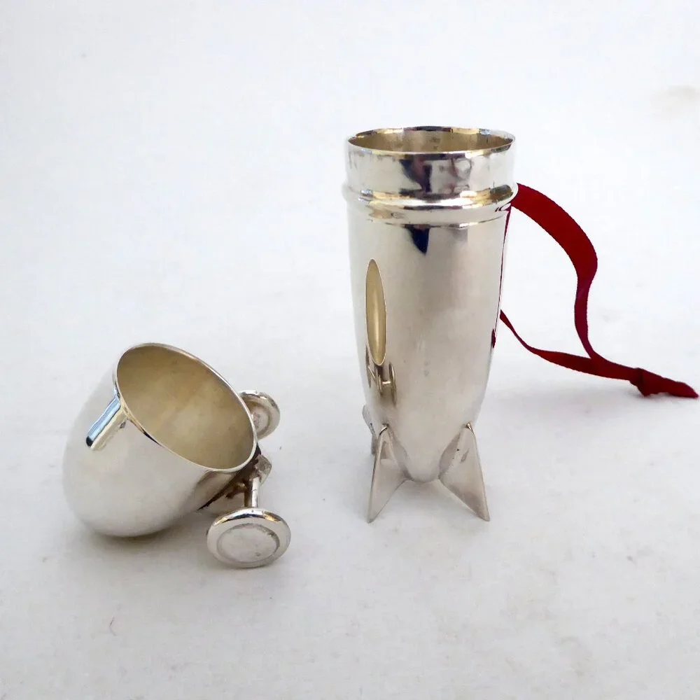 NEW 4.25” RESTORATION HARDWARE ZEPPELIN SILVER COCKTAIL SHAKER ORNAMENT